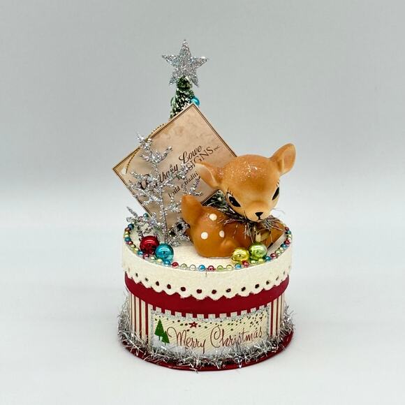 New Bethany Lowe Merry & Bright Deer On Box Retro Style Christmas Decor Figure - Picture 9 of 9